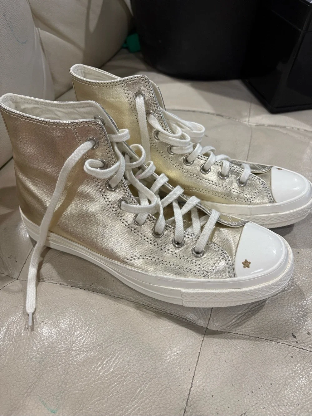 Converse Chuck Taylor Metallic High-Top Lace-Up Sneakers in Gold